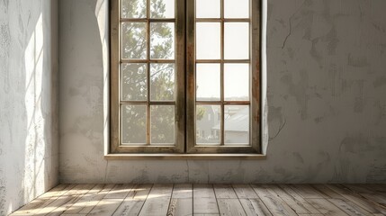 Fototapeta premium Attic room with large window and white curtains