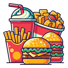 Hamburger, French fries food. American fast food Vector illustration