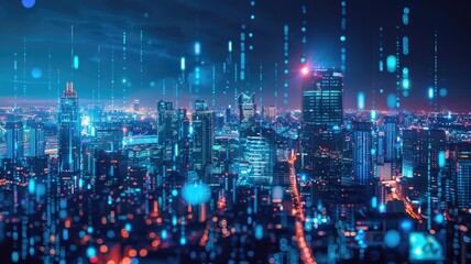 futuristic smart city powered by an all-optical network infrastructure, with data streams connecting homes, offices, and IoT devices
