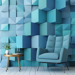 3d blue wallpaper with geometric pattern in light and dark shades of sky-blue