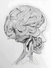 Minimalist Brain Sketch Simplified Anatomical in Monochrome Style