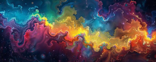 Obraz premium Abstract AIgenerated cosmic patterns, psychedelic, vibrant colors, digital painting, versatile for various uses