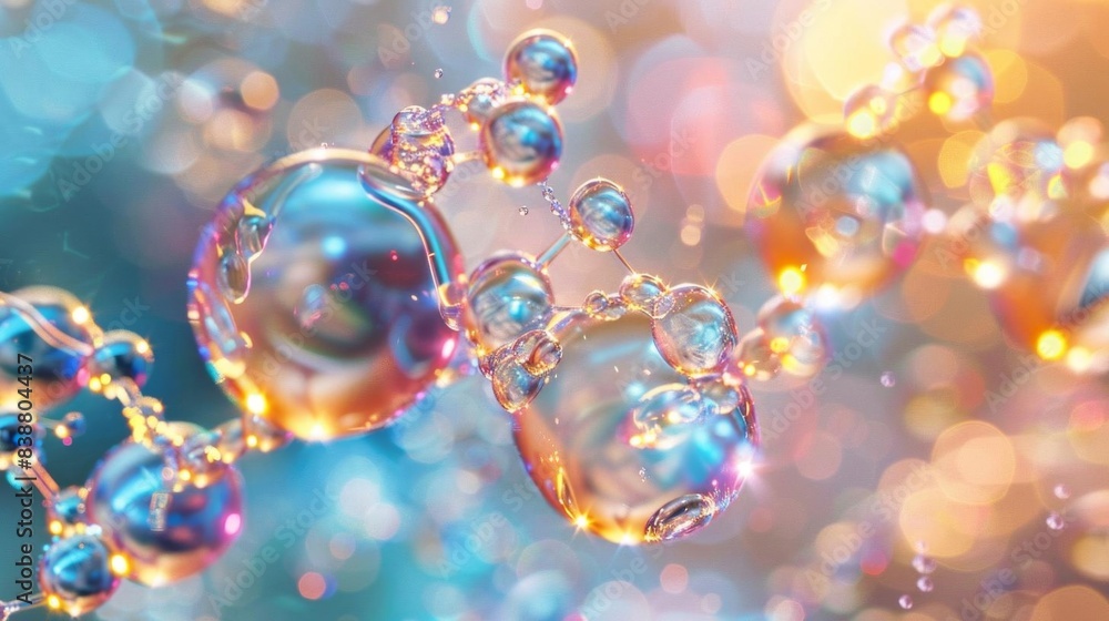 Poster colorful macro shot of iridescent bubbles with vibrant light reflections creating an abstract and me