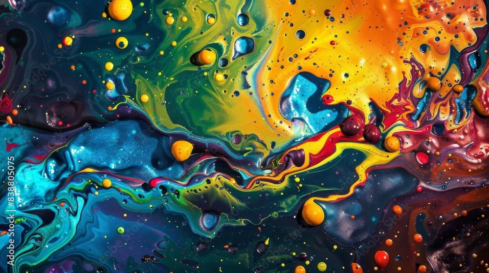 Poster abstract vibrant fluid art with colorful swirls and expressive patterns, showcasing dynamic and ener