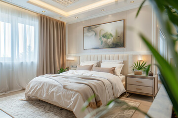 Cozy Bedroom with Elegant Bed and Beautiful Painting
