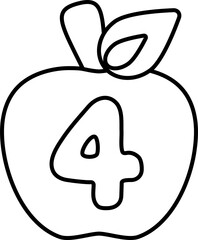 Illustration of apple-shaped numbers outlined in black for a coloring page for kids, number four.