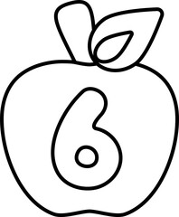 Illustration of apple-shaped numbers outlined in black for a coloring page for kids, number six