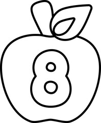 Illustration of apple-shaped numbers outlined in black for a coloring page for kids, number eight.