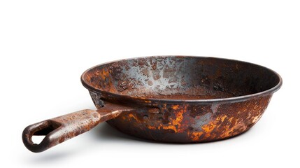 Rustic frying pan on a white background.