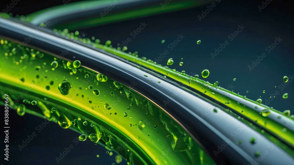 Poster an abstract fractal composition of green line cables with bokeh lights