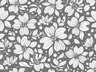 モノクロな花柄背景（4:3）