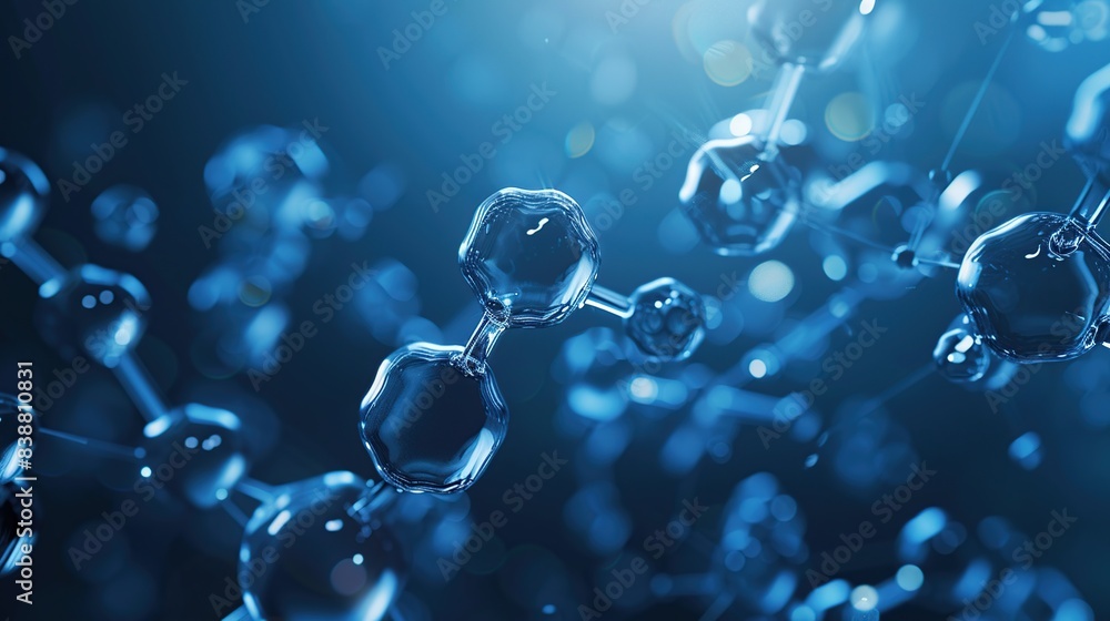 Poster abstract blue molecular background in science and technology.