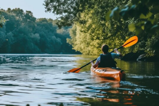 Man that is kayaking down the river