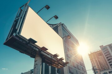 Professional Photography of a billboard or outdoor advertisement displaying the company's branding message, Generative AI