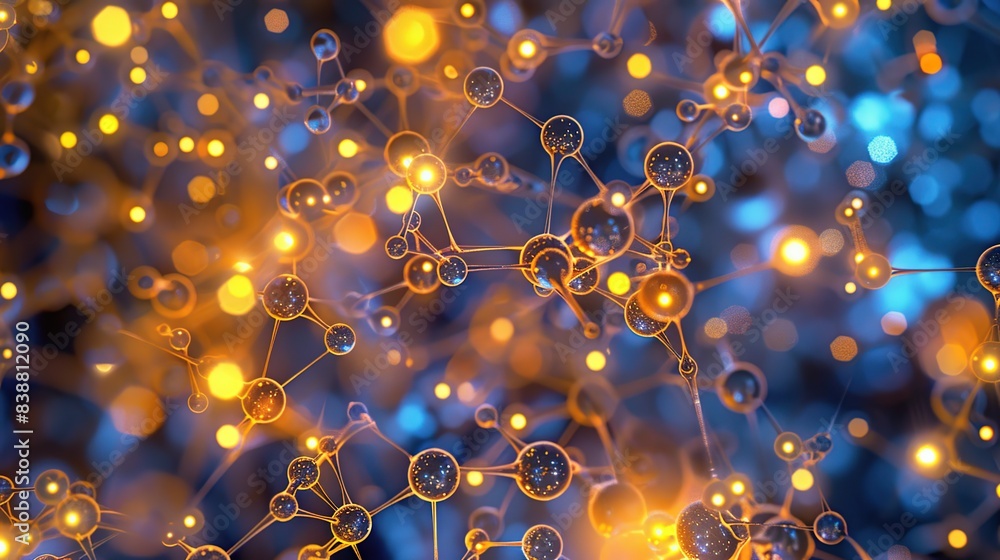 Poster Abstract molecular background image in science and technology.