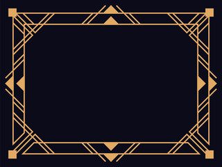 Art deco frame. Vintage linear border. Design a template for invitations, leaflets and greeting cards. Geometric golden frame. The style of the 1920s - 1930s. Vector illustration