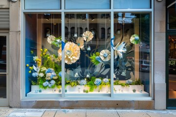 Professional Photography of a company storefront or office entrance featuring prominent branding elements, Generative AI
