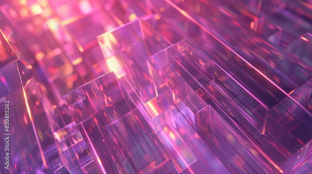 Poster abstract futuristic background with glowing geometric shapes and vibrant purple hues, creating a mod