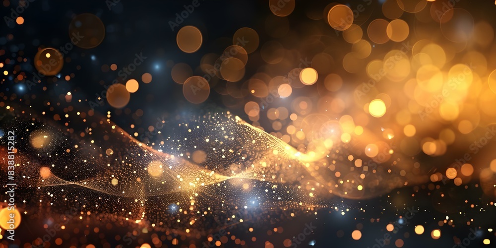 Poster abstract dark background with neon bokeh particles and sparkles confetti explosion. concept abstract