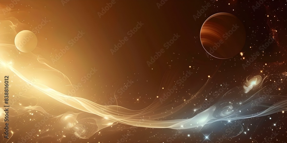 Poster abstract gradient planets in a 2d panoramic space wallpaper for web design. concept abstract art, pl