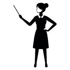a teacher with a pointer to the lecture. Young woman vector silhouette isolated white background