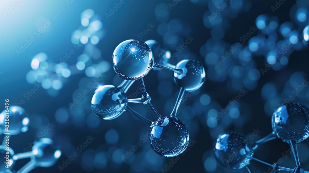 Poster Abstract blue transparent molecular background image in science and technology concept.