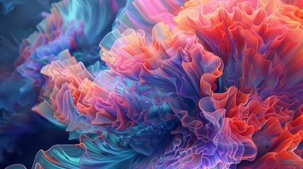 Vivid abstract digital art with colorful, flowing shapes and textures creating a dynamic and ethereal visual experience.