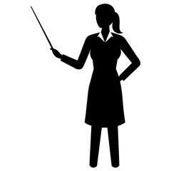 a teacher with a pointer to the lecture. Young woman vector silhouette isolated white background