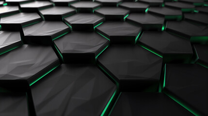 Obraz premium Futuristic Abstract Black and Green Hexagonal Pattern Surface with Lighting Effects Background