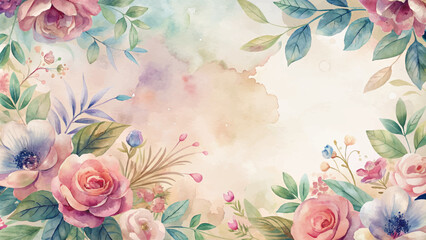 Watercolor background featuring beautiful flowers