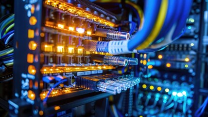 optical fiber splice enclosure opened to reveal the fusion splicing of multiple fiber cables