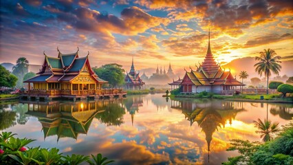 Beautiful temple in Thailand at sunset time