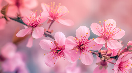 pink sakura flowers, cherry blossoms in April. macro photography.