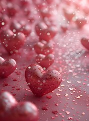 A red heart balloon in a pink background