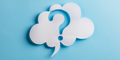 Inquire idea with question mark on paper dialogue box from above.