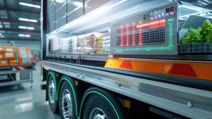 refrigerated truck with P-IoT sensors monitoring temperature, ensuring perishable goods remain in perfect condition