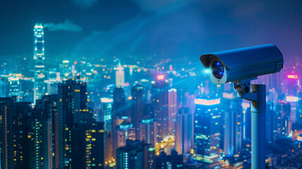 AI-Powered Surveillance System Monitoring a Cityscape with Night Vision Technology for Enhanced Security and Safety