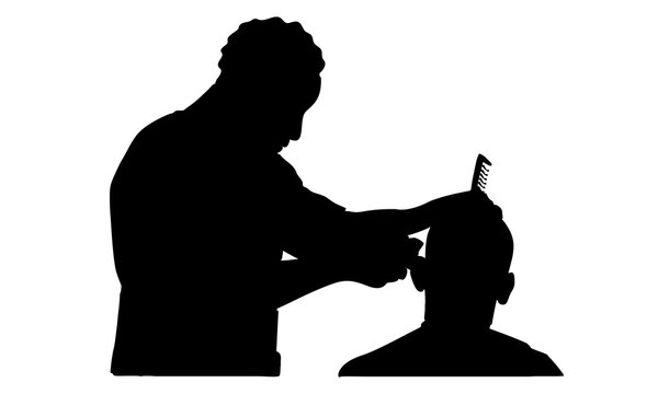 recommend clip art: silhouette of hairstylist serving client at barbershop