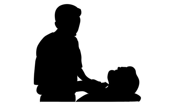 recommend clip art: silhouette of hairstylist serving client at barbershop