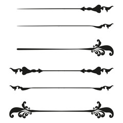 Vintage decorative lines. Elegant ornament borders. Black vector elements. Ornate floral details.