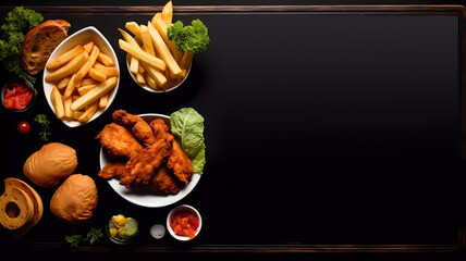 A Delicious Fried Chicken and Potato Menu Mockup: Perfect for Restaurant and Takeout Promotions. Ideal for use in restaurant menus, takeout flyers, digital content, and social media promotions.