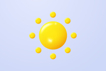 3D yellow sun with rays icon. Summer on weather forecast minimal concept. 3d sun star with shine vector icon render illustration