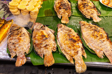 Crucian fish fried on coals on a grill
