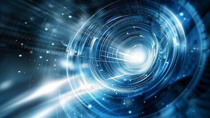 blue abstract background, tunnel with light trails of elliptical shape