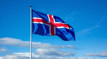 A vibrant image of a fluttering Icelandic banner.