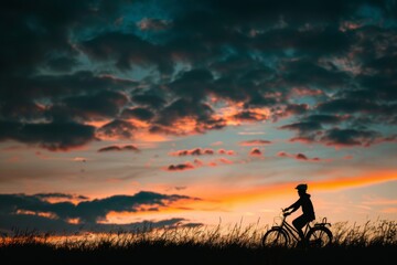 Fototapeta premium The silhouette of a person on a bicycle also captures the spirit of outdoor adventure.