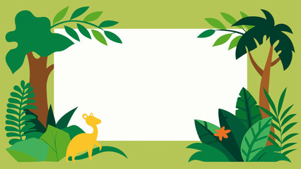 jungle-themed border, frame, tropical, ferns, palm trees, white background, copy space