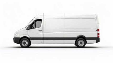 White Cargo Van Side View Isolated on White Background, Generative AI