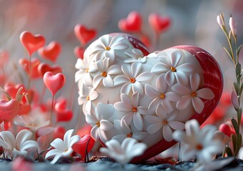 3D white flower heart