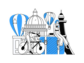 Holiday travel travel characters internet background vector hand drawn illustration
